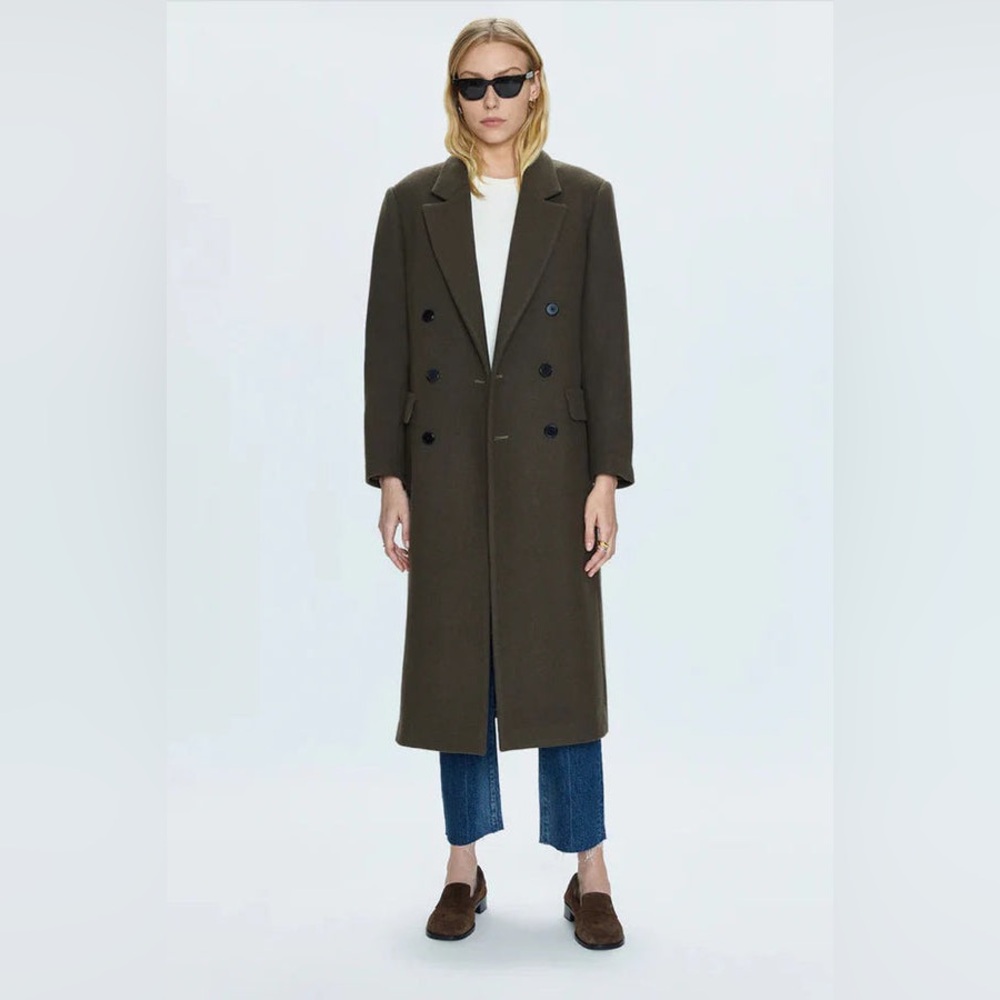 NEW PISTOLA OLIVE WOOL BLEND PRESCOTT LONG TRENCH PEACOAT RTL $298‎ SZ MED